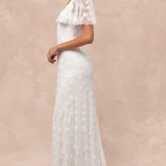 Lulus Safiya White Sequin Flutter Sleeve Maxi Dress - Picture 4 of 4